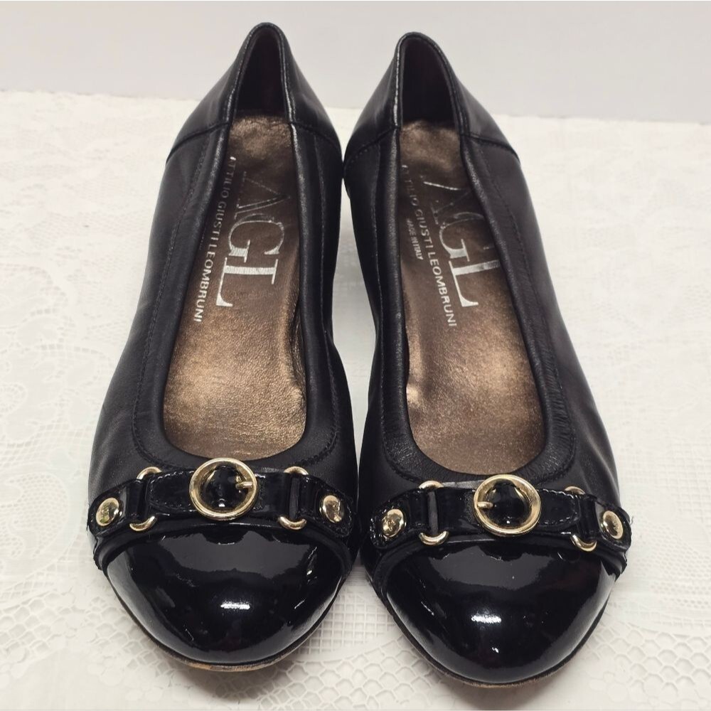 AGL Attilio Giusti Leombruni Women's Italian Black Leather Wedge Ballet Shoes 7
